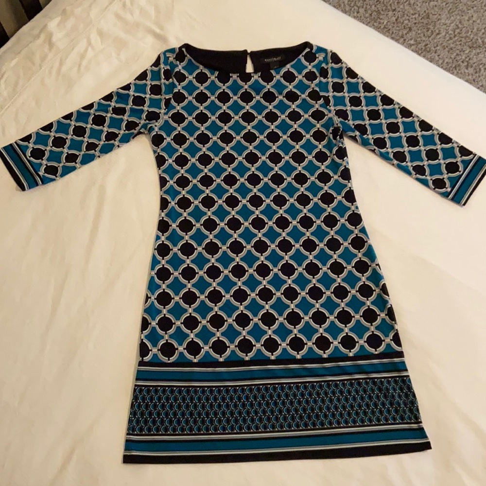 WHBM Beautiful teal green, black, white and gray dress